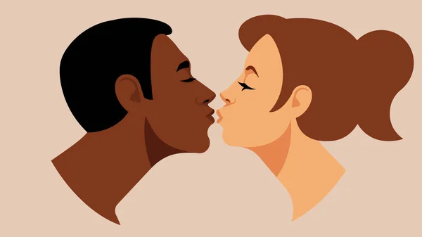 Nahaufnahme Kuss Der Liebenden Schönes Junges Paar Männliche Und Weibliche — Stockvektor