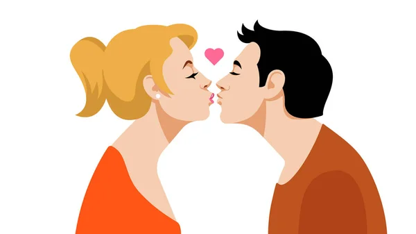 Kiss Young Man Kisses Young Pretty Pretty Girl Beautiful Young — Stock Vector