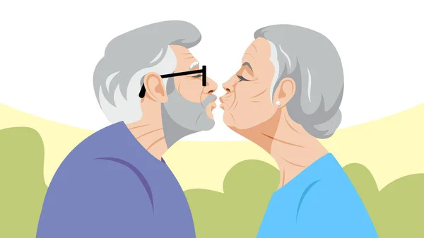 Amor Edad Pareja Madura Besándose Anciano Anciana Tocan Los Labios — Archivo Imágenes Vectoriales