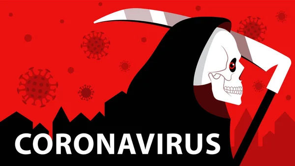 Parca Capa Negra Coronavirus Flotante Aire Concepto Pandemia Bloqueo Infección — Vector de stock