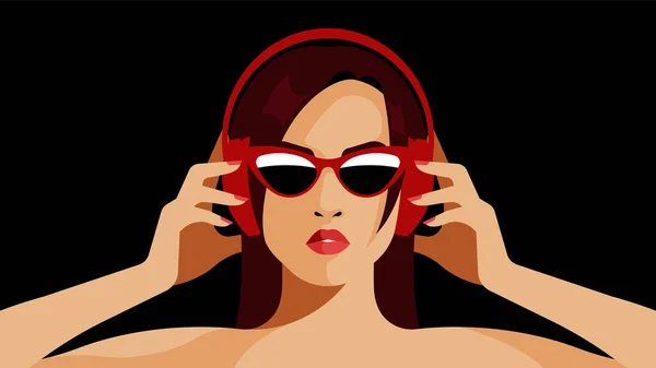 Hermosa Mujer Con Auriculares Belleza Brillante Escuchar Música Los Auriculares — Vector de stock