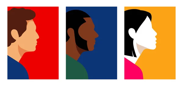 Ilustración Con Perfil Humano Abstracto Conjunto Carteles Con Cara Masculina — Vector de stock