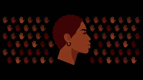 Bannière Abstraite Femme Noire Problème Égalité Sociale Visage Réaliste Gros — Image vectorielle