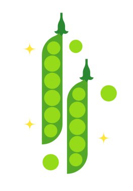 Soyut tatlı yeşil bezelye. İzole edilmiş yeşil kapsüller. Üst Manzara. Beyaz arka planda soyut geometrik sebze. Modern minimalist vektör çizimi.