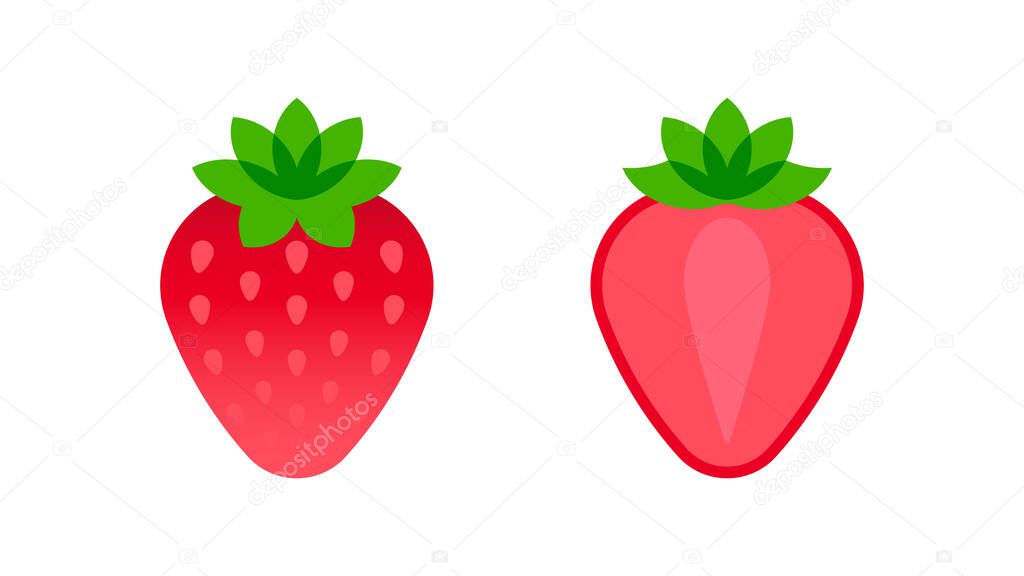 Strawberry. Minimal style red strawberry composition. Abstract geometric fruits with slice on white background. Modern minimalistic template design with gradient textures.