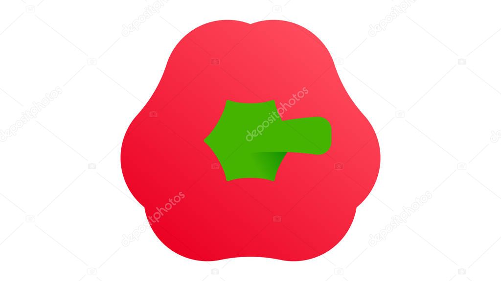 Paprika. Minimal style red bell pepper. Minimalistic Red pepper with green pedicel, top view. Abstract geometric vegetable on white background. Modern minimalistic template design with gradient.