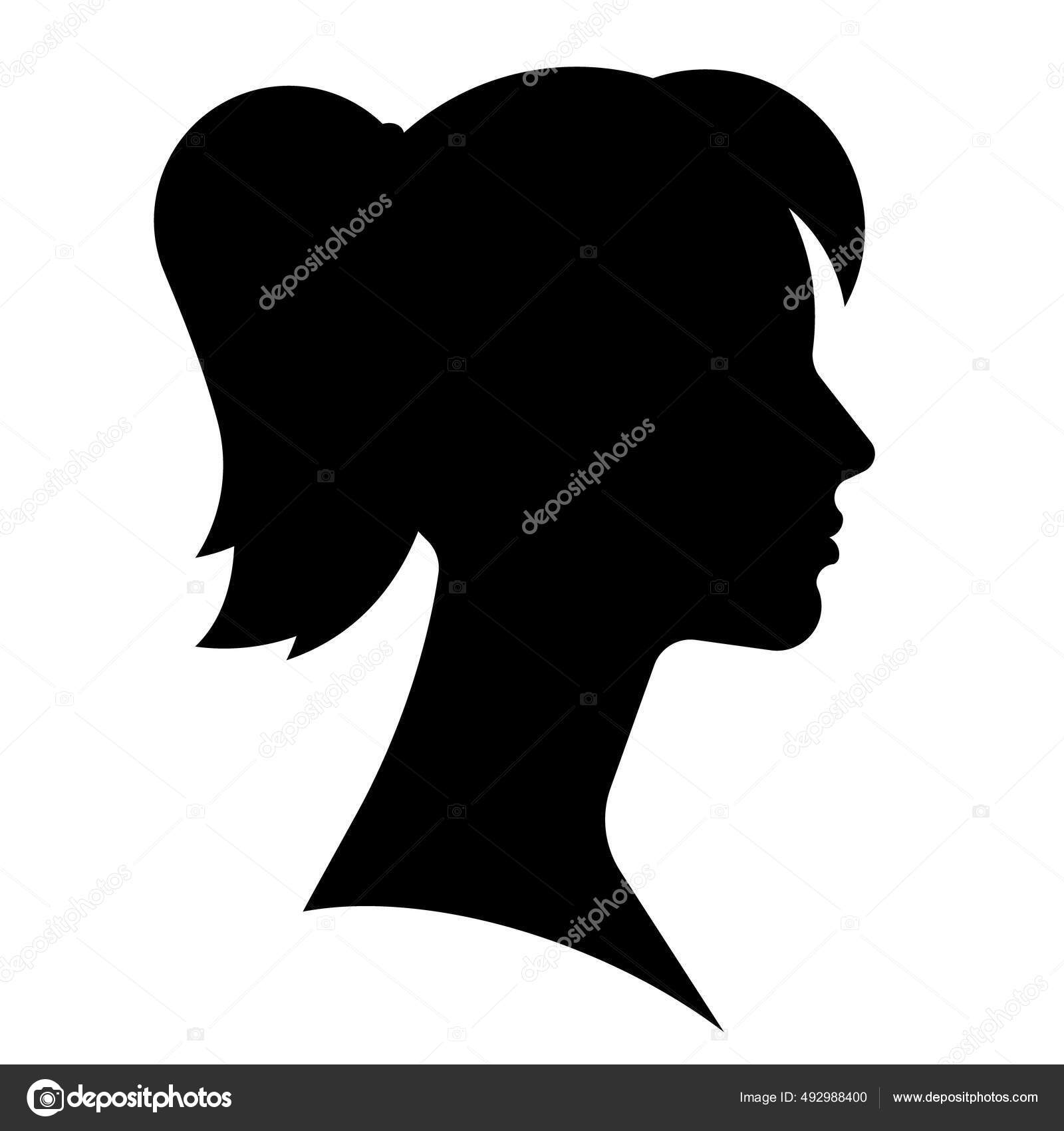 Young Girl face with ponytail hair from side view vector icon