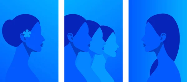 Collection Contemporary Art Posters Abstract Female Faces Heads Shoulders Abstract — Stock Vector