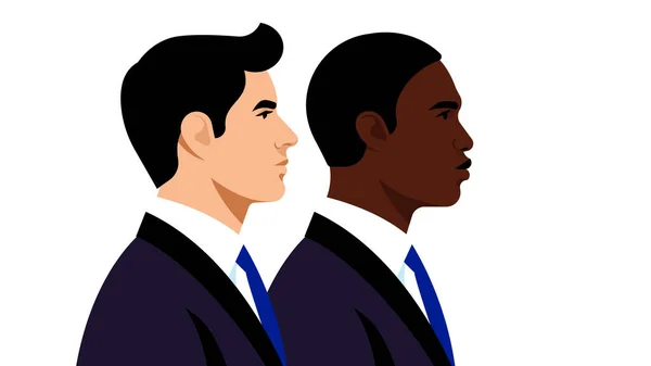 Zwei Geschäftsleute Männer Schwarzen Business Anzügen Porträts Von Unternehmern Büroangestellten — Stockvektor