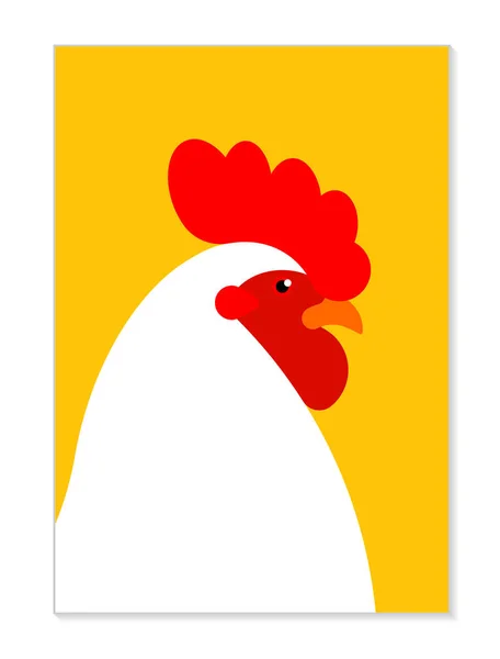 White Rooster Head Poster Rooster Close Side View Beautiful White — Stock Vector