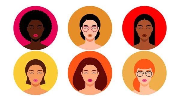 Caras Femininas Coleção Avatar Personagens Pic Para Usuários Apresentações Design — Vetor de Stock