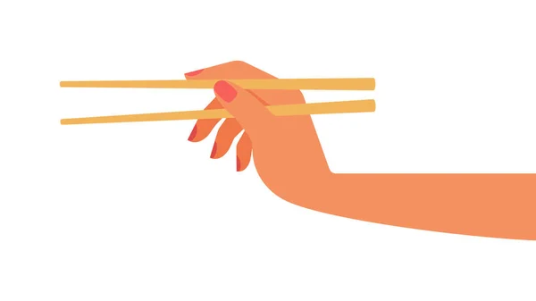 Hand Chopsticks Empty Bamboo Chopsticks Female Hand Vector Isolated Template — Stock Vector