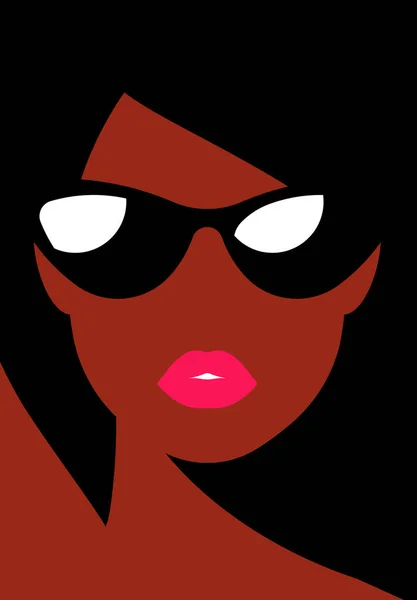 Hermosa Mujer Cartel Abstracto Con Cara Belleza Labios Rojos Gafas — Vector de stock