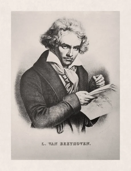 Old Illustration Cremille Ludwig Van Beethoven Based Portrait Joseph Karl — Stock Photo, Image