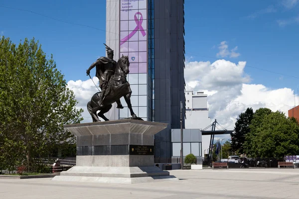 Pristina Kosovo Maio 2019 Estátua Bronze Skanderbeg Praça Skanderbeg Frente — Fotografia de Stock