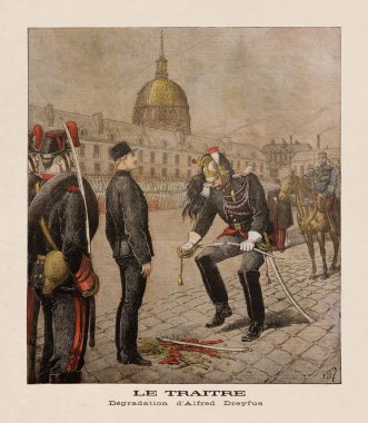 Old illustration about Alfred Dreyfus by H. Meyer published on January, 13th, 1895 in the daily newspaper 
