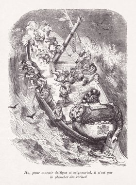 1854 'te Gustave Dore tarafından çizilen ve Rabelais' in ilk olarak 1571 'de yayımlanan çalışmalarının yeni baskısını tasvir eden çizim..