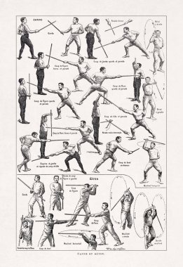 19. yüzyılın sonlarında yayımlanan Fransız sözlüğünde, Savate 'nin (sopa) konserve ve sopasıyla (sopa) tüm hareketleri resmedilmiştir..