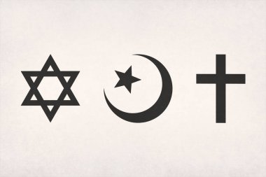 İbranice semboller (Yahudilik, İslam ve Hıristiyanlık) kağıda basıldı.