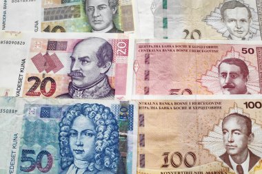 Hırvat Kuna ve Bosna-Hersek 'in üstü açılabilir markası üzerine yakın çekim.