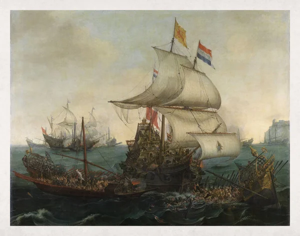 Hollanda gemileri Hollanda açıklarında İspanyol kadırgalarına çarpıyor. 3 Ekim 1602 'de Hendrick Cornelisz Vroom tarafından 1617' de boyanmış..