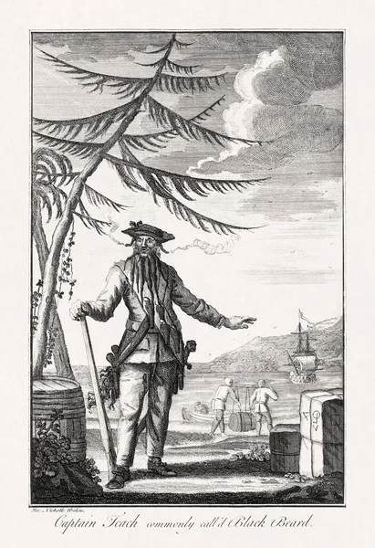 Illustration Capitaine Teach Alias Black Beard Réalisée 1736 Par Joseph — Photo