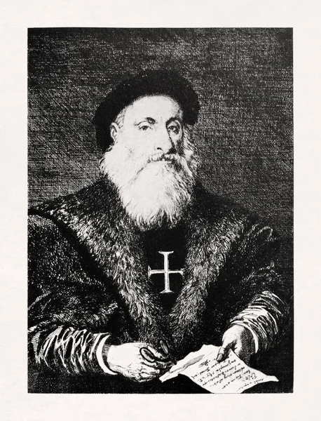 Porträtt Den Portugisiske Upptäcktsresanden Vasco Gama Gjort Okänd Konstnär Början — Stockfoto