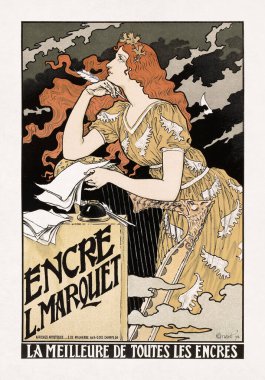 Eugene Grasset 'ın renkli taş baskı posteri Encre L. Marquet' i tanıtmak için, artık kullanılmayan mürekkep markası..