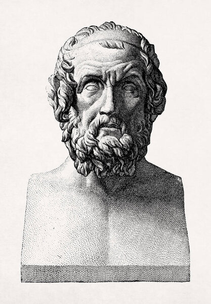 Illustration of a bust of the Greek poet Homer after Visconti.