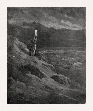 Gustave Dore 'un yazdığı siyah beyaz gravürde, Sina Dağı' nda Musa 'nın tabletlerini tutarken John Milton' ın Kayıp Cennet isimli destansı şiirinden bir sahne anlatılıyor..