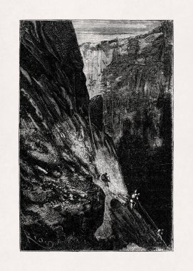 Edouard Riou 'nun, Profesör Lidenbrock ve ekibinin İzlanda' daki Snfellsjkull Dağı 'nda Jules Verne' in 