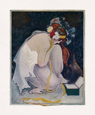 Pandora 'nın kutunun içine baktığını gösteren Hal Hurst' ün dekoratif paneli..