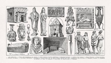 Eski bir Fransızca sözlükten Paul de Laubadere 'in Fenike sanatı hakkında eski bir illüstrasyon.