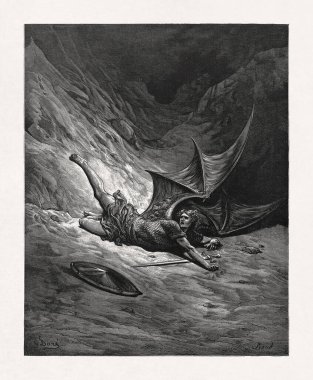 Gustave Dore tarafından oyulmuş siyah ve beyaz odun. John Milton 'ın 