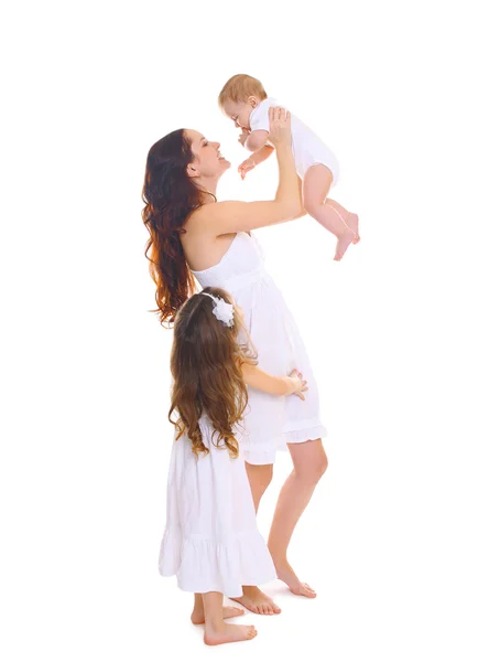 Happy big family! Young mother with two children daughters on wh — Stock Photo, Image