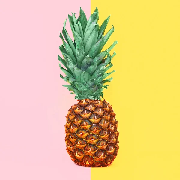 Pineapple fruit on colorful yellow pink background, ananas photo — Stock Photo, Image