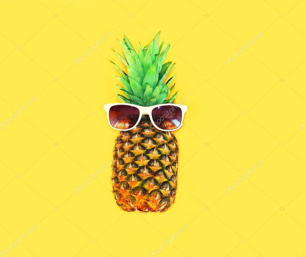 Pineapple with sunglasses on yellow background ananas Stock Photo by ©Rohappy 120670426