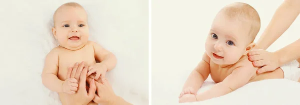 Collage Madre Massaggiare Suo Bambino Carino Casa — Foto Stock