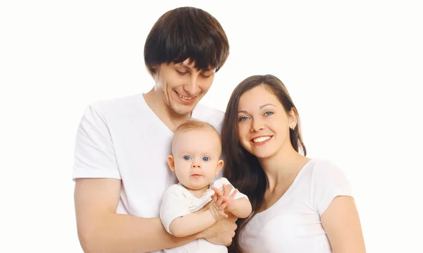 Family Portrait Happy Mother Father Baby White Background — Stock Photo, Image