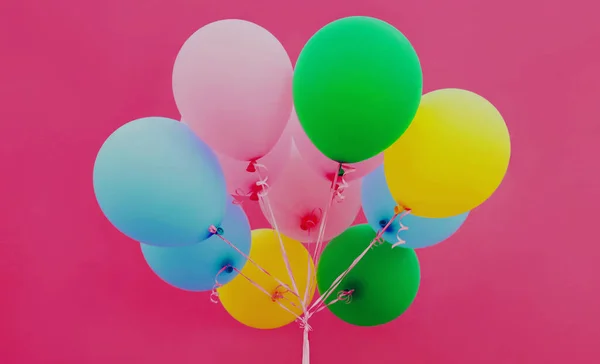 Großaufnahme Bündel Festlicher Bunter Luftballons Auf Rosa Hintergrund — Stockfoto