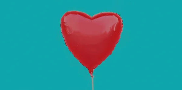Kırmızı Kalp Şeklindeki Balon Mavi Arka Planda Izole Edilmiş — Stok fotoğraf
