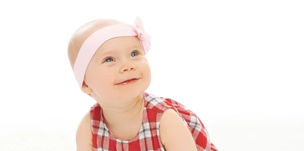 Portrait Smiling Little Baby Crawling Looking White Background — Stock Photo, Image