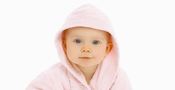 Portrait Little Baby Soft Pink Costume White Background — Stock Photo, Image