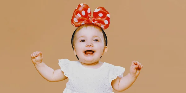 Portrait Cute Baby Bow Head Isolated Background — Stock Photo, Image