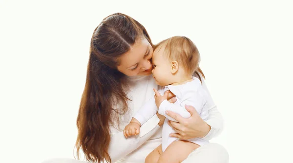 Portrait Happy Smiling Mother Baby Playing Together White Background — Stok fotoğraf