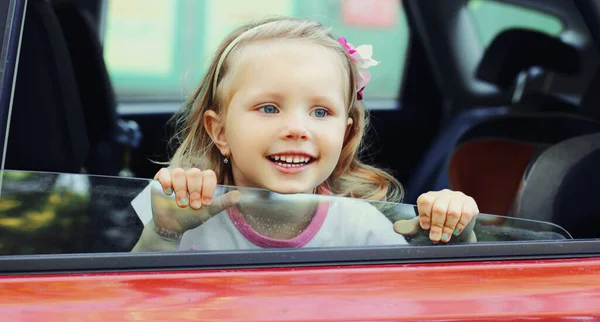 Portrait Liittle Child Passenger Sitting Red Car — Stock Photo, Image