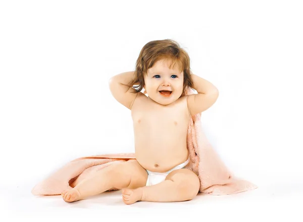 Charming baby on the bed home — Stock Photo, Image