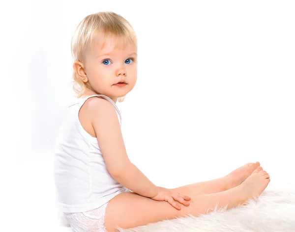 Baby girl blonde hair calm portrait — Stock Photo, Image