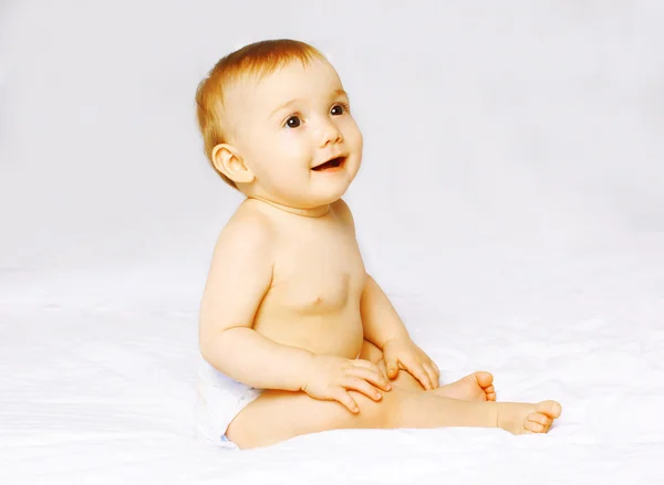Cute sweet baby in the bed home — Stock Photo, Image