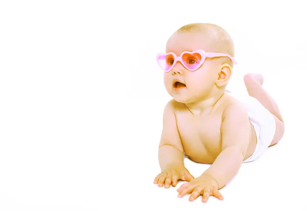 Cool cute baby in pink glasses — Stock Photo, Image